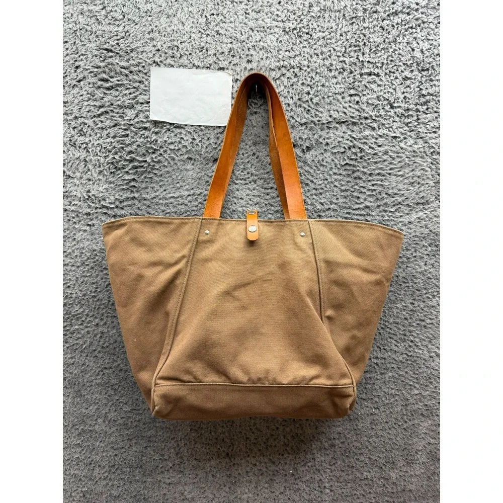 MAKR Heavy Duck Cotton Canvas Farm Tote Bag Brown Leather Handles Unisex
